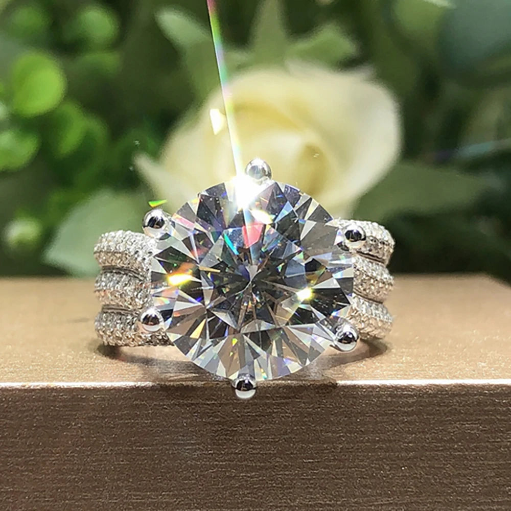 Serenity 3-5ct D Big Moissanite Rings For Women Wedding Bridal S925 Sterling Silver Sparkling Lab Diamond Eternity Rings Jewelry