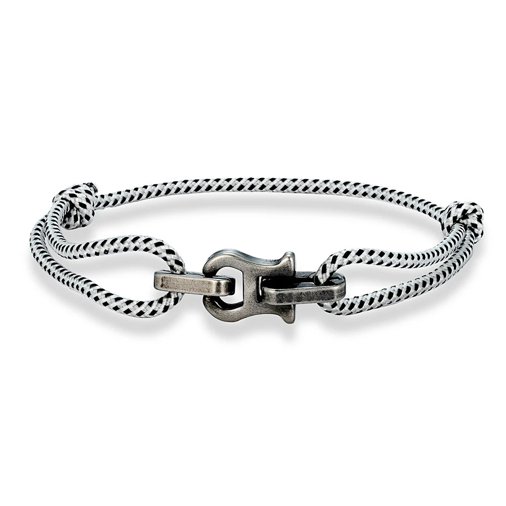 MKENDN Punk Style Vintage Oxidized Black Horseshoe Buckles Chain Link Rope Bracelet For Men Women Stainless Stell Jewelry Gifts
