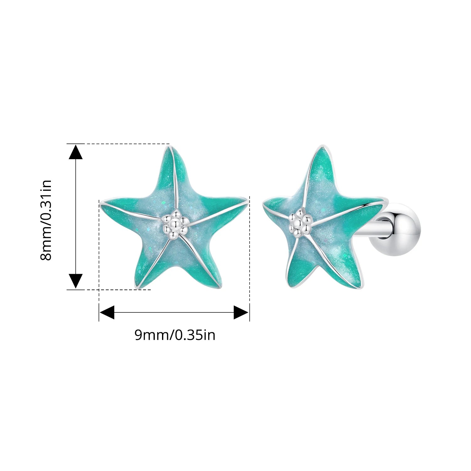 BISAER 925 Sterling Silver Seahorse Stud Earrings Starfish Turtle Fish Hoop Earrings for Party Unisex Fine Jewelry Holiday Gift