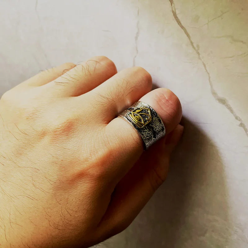 Bague large œil d'Horus doré craquelé rétro pour homme, style punk gothique, ajustable, bijou de créateur fait main, accessoire unisexe