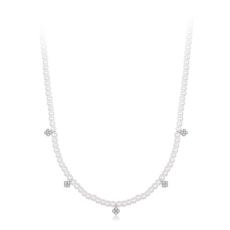 WOSTU 925 Sterling Silver Multi Layer Pearl Necklace For Women, Y-Shape CZ Pearl Pendant Elegant Valentine's Day Wedding Jewelry