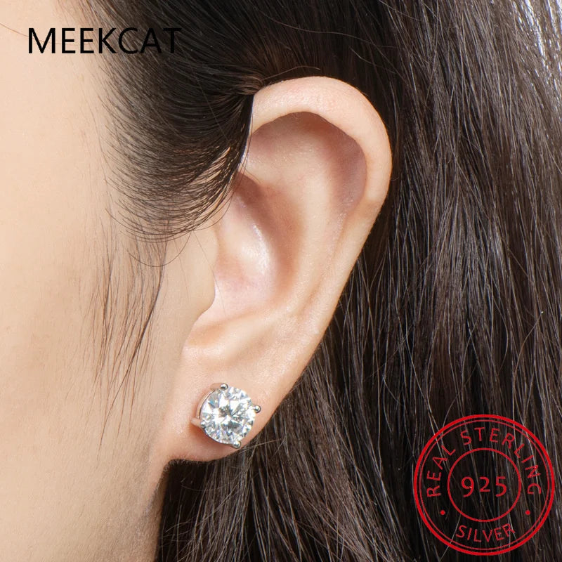 100% 925 Sterling Silver Real 2 Carat 8mm Moissanite Four Claws Stud Earrings For Women Sparkling Wedding Fine Jewelry