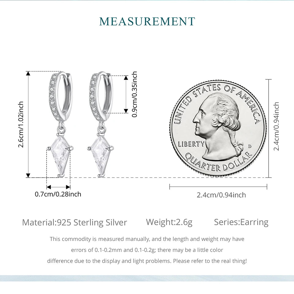 WOSTU 925 Sterling Silver Elegant Drop Earrings With AAA CZ, Baguette Cut Crystal kite Dangle Earrings Minimalist Jewelry Gift