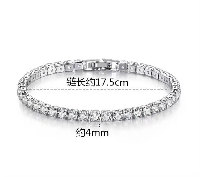 Solid Pure Silver 15/16/17/18/19/20/21 cm Tennis Bracelet Pave 3 mm Round Black Jet Zircon Elegant Real 925 Jewelry For Women