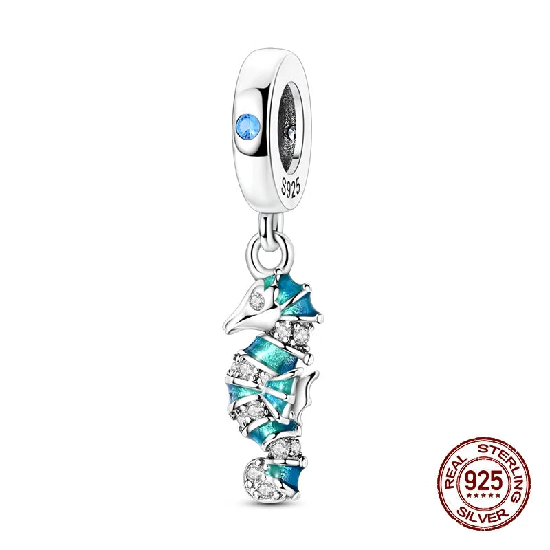 Summer 925 Sterling Silver Luminous Ocean Pendants Crab Whale Shark Charms Beads Fit 925 Original Bracelet Fine DIY Jewelry Gift