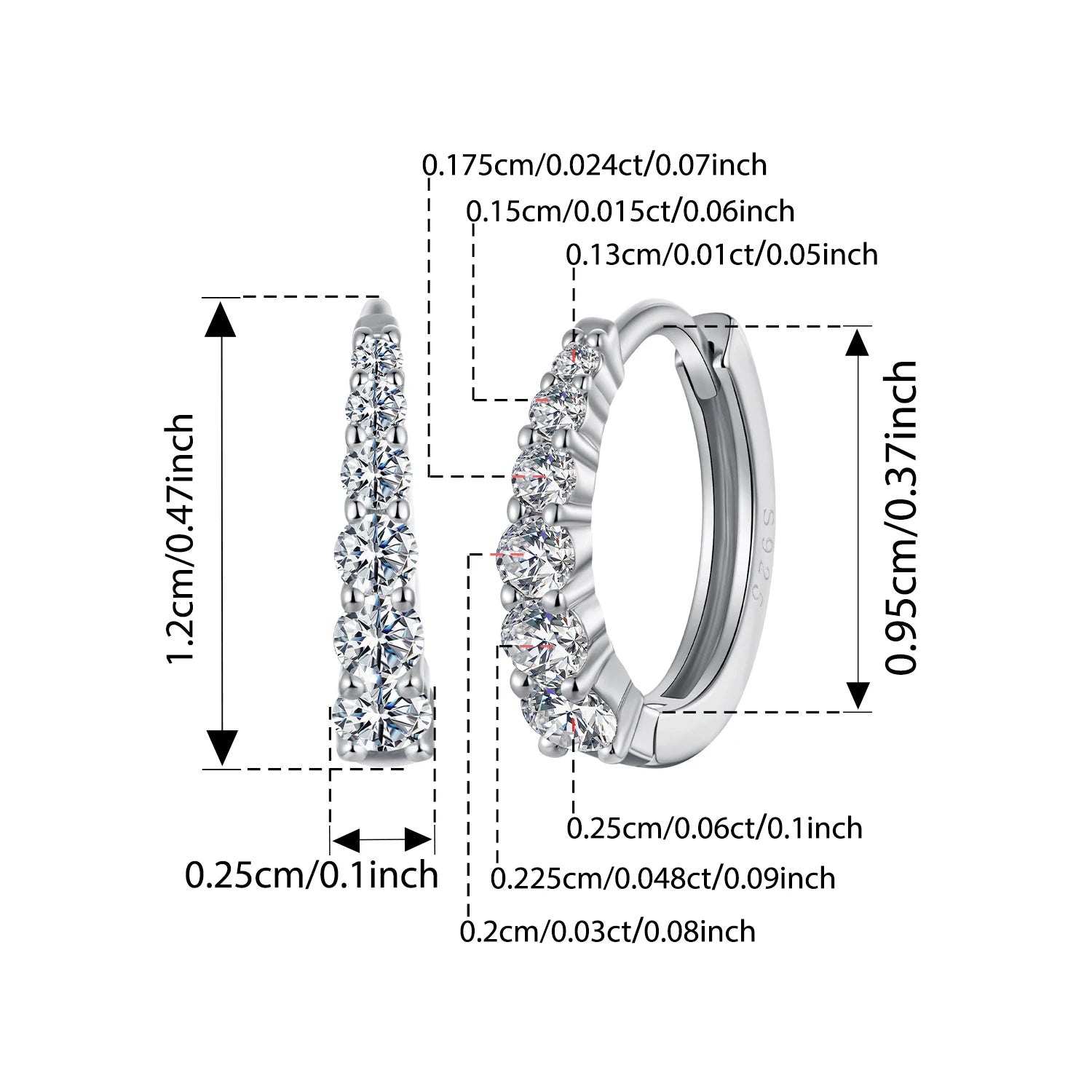 WOSTU D Color Moissanite Wedding Earrings For Women Lab Diamond 925 Sterling Sliver Full Gems Ear Clip Hoops Mother's Day Gifts