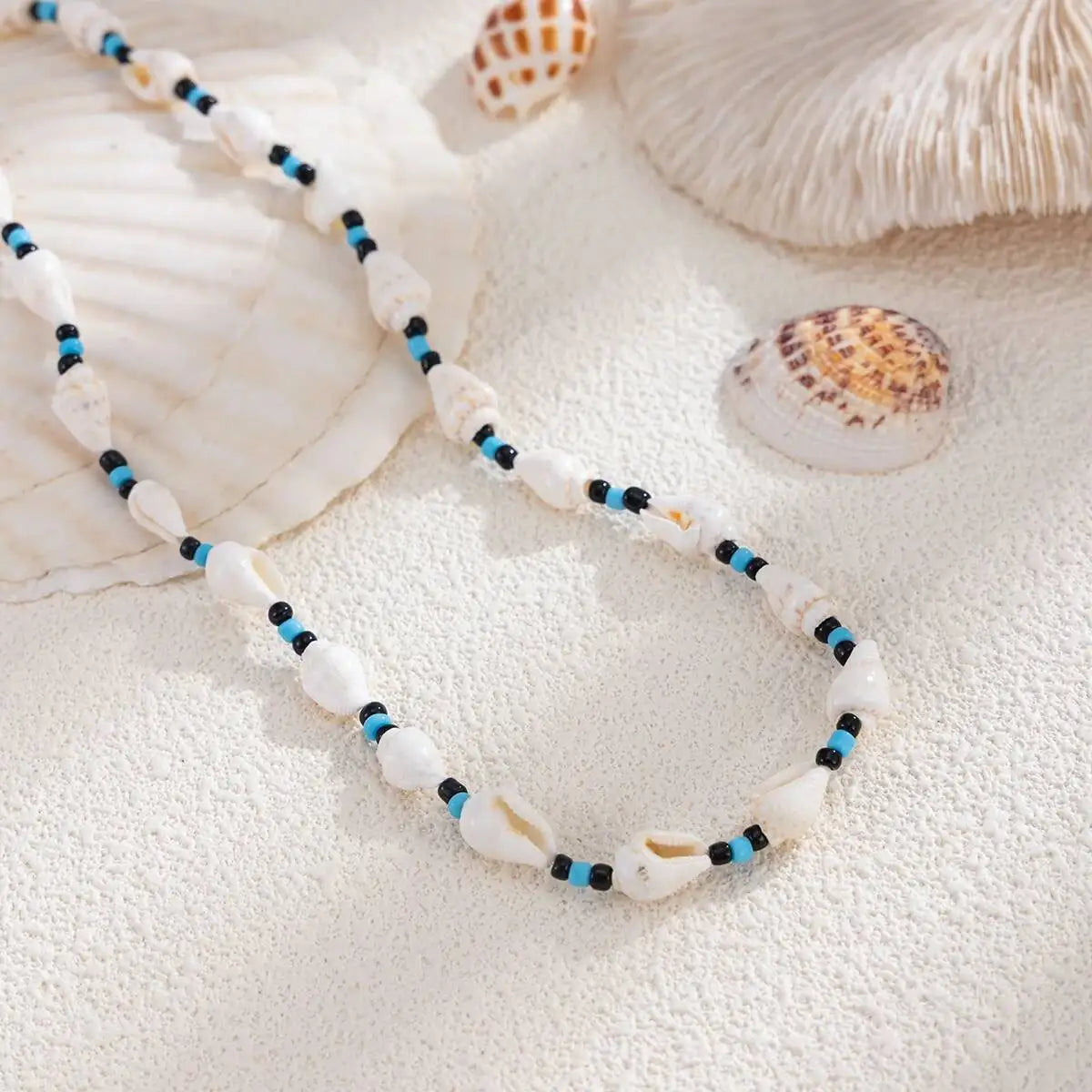 SHIXIN Boho Ethnic Wooden Bead Conch Chain Necklace Men 2026 Surfer Summer Ocean Beach Vacation Clavicle Chain Neck Jewelry Gift