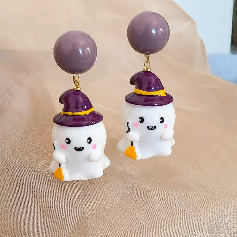 Fancy Resin Halloween Ghost Drop Earrings For Women Red Bowknot Flannel Ghost Dangle Earring Christmas Festival Party Jewelry