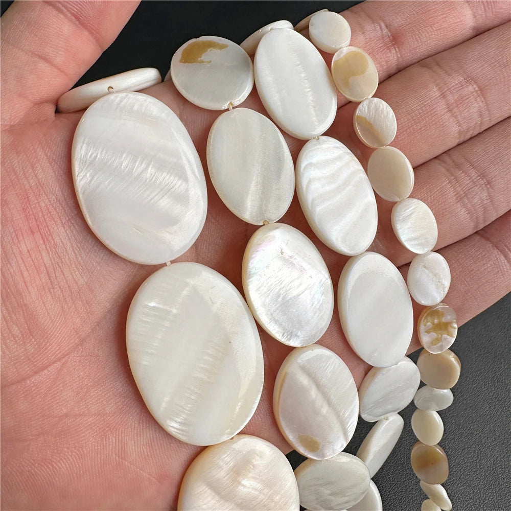 Natural White Mother of Pearl Shell Beads Oval Round Freshwater Shell Beads for Jewelry Making Necklace Bracelet DIY 15" - Madeinsea©