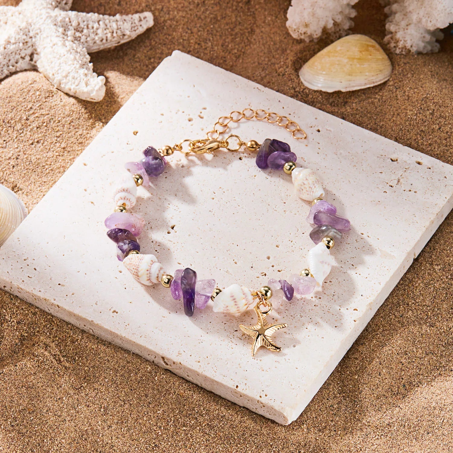 Bohemian Starfish Conch Beads Bracelets For Women Handmade Irregular Stone Beaded Bangles Beach Party Friendship Jewelry Gift