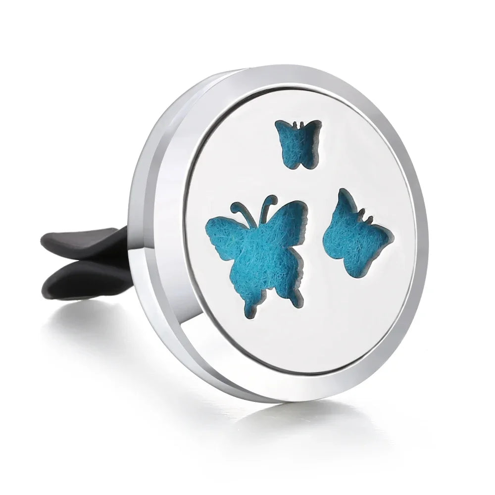 New Aromatherapy Car Perfume Diffuser Stainless Steel 30mm Magnetic Aroma Diffuser Locket Car Air Freshener Vent Clip + 1pcs Pad