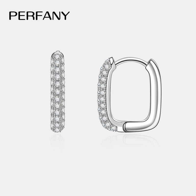 PERFANY 0.42CT All Moissanite Hoop Earrings Women's 100% Pure Silver Laboratory Diamond Square Earrings Fashion Wedding Jewelry