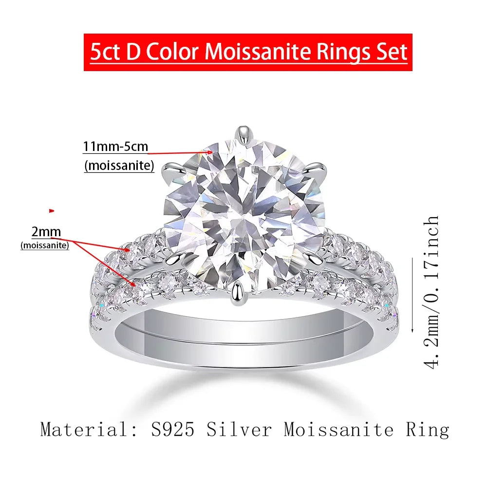 Serenity 5ct D Color Big Moissanite Diamond Rings Set for Women Man Wedding Bridal 925 Sterling Silver Row Ring Anniversary Gift - Madeinsea©