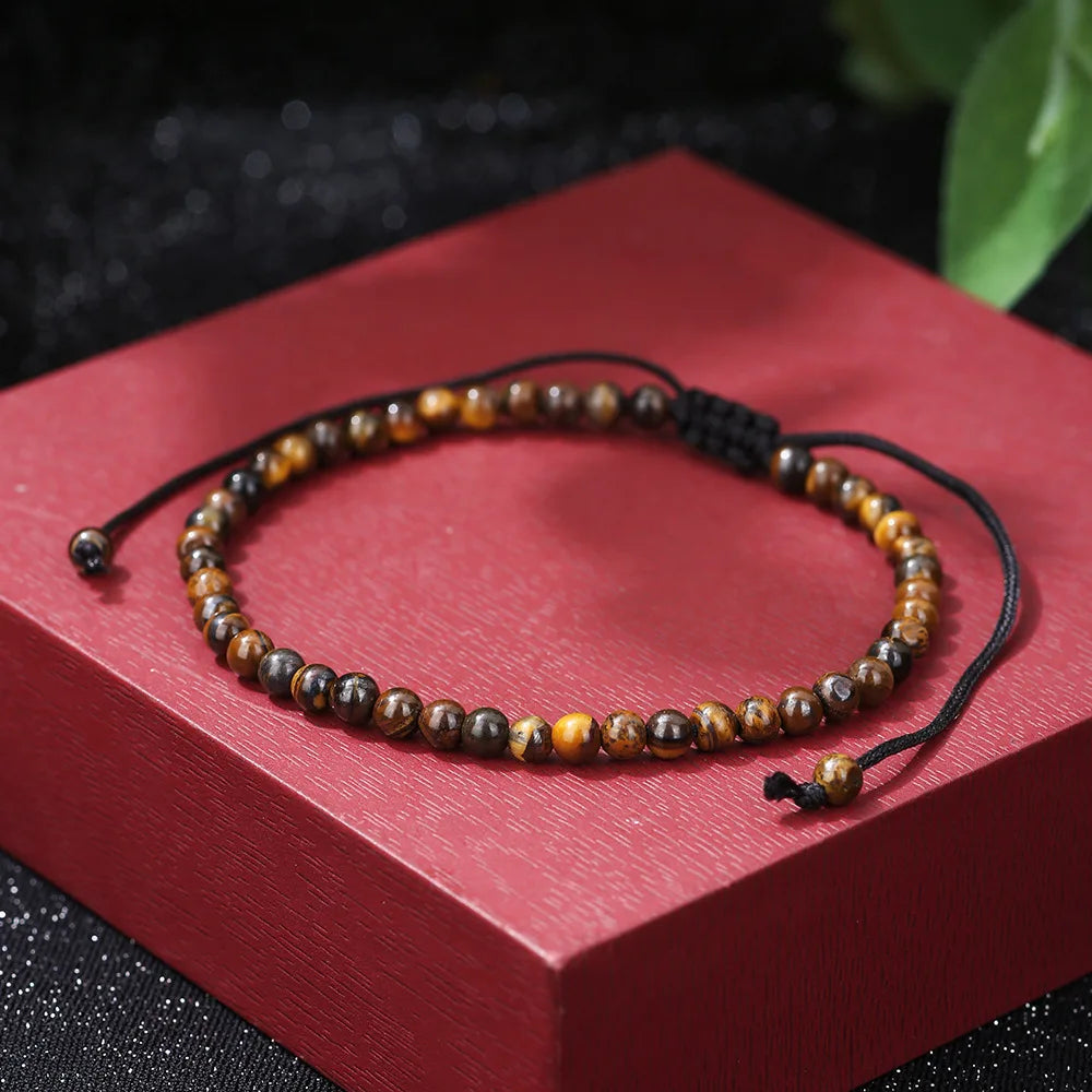Noter New Braided Adjustable String Bracelet Unisex 4mm/6mm Obsidian Lava Tiger Eyes Stone Healing Braclet Cycling Accessories