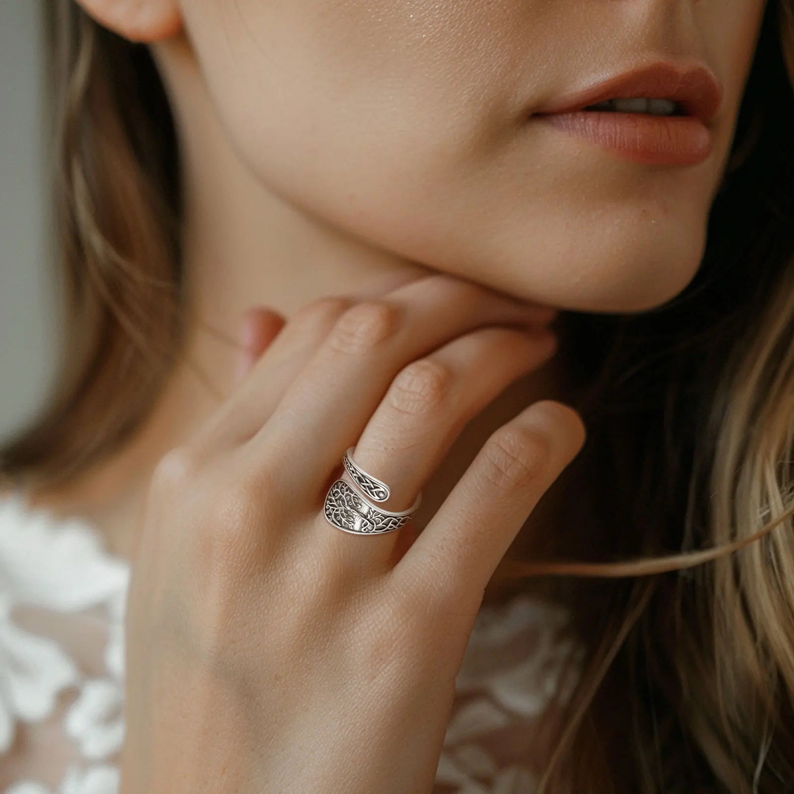 Eudora 925 Sterling Silver Tree of Life Adjustable Ring Vintage Celtic Knot Amulet Spoon Ring Fine Jewelry Gift for Men Women