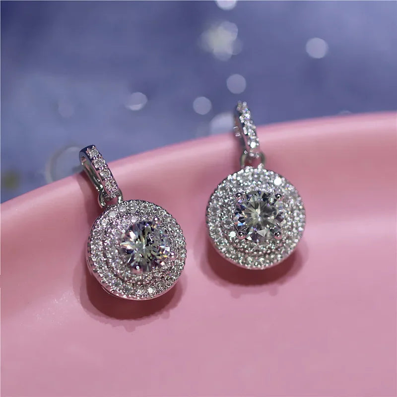 Luxury Female Earrings 925 Sterling Silver Princess Square Micro Pave Zircon Earrings for Women Jewelry Wholesale Pendientes