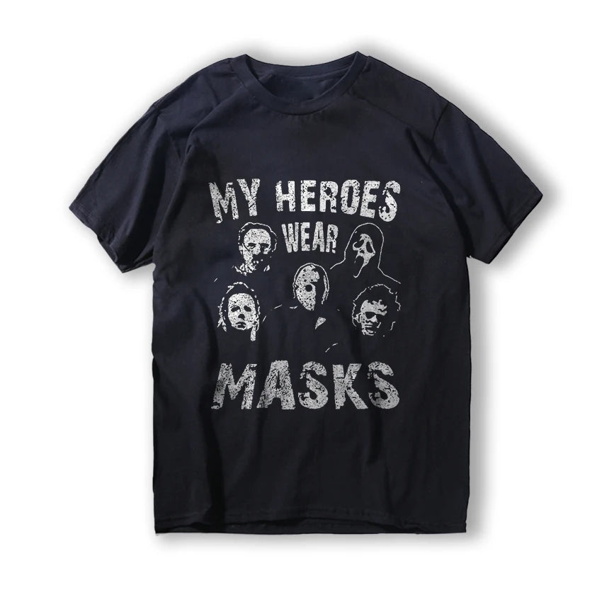 T-shirt en coton drôle pour homme avec motif d'Halloween, t-shirt d'horreur pour homme, grande taille, t-shirt drôle pour homme