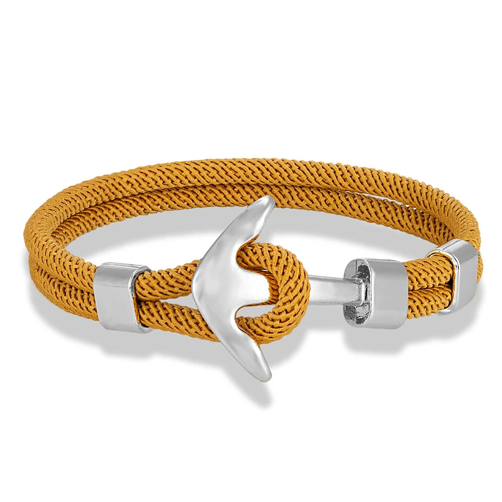 MKENDN Anker-Armbänder für Herren, doppelsträngig, nautisches Surfer-Armband, wasserdicht, Seil, silberfarben, Bootsschnalle