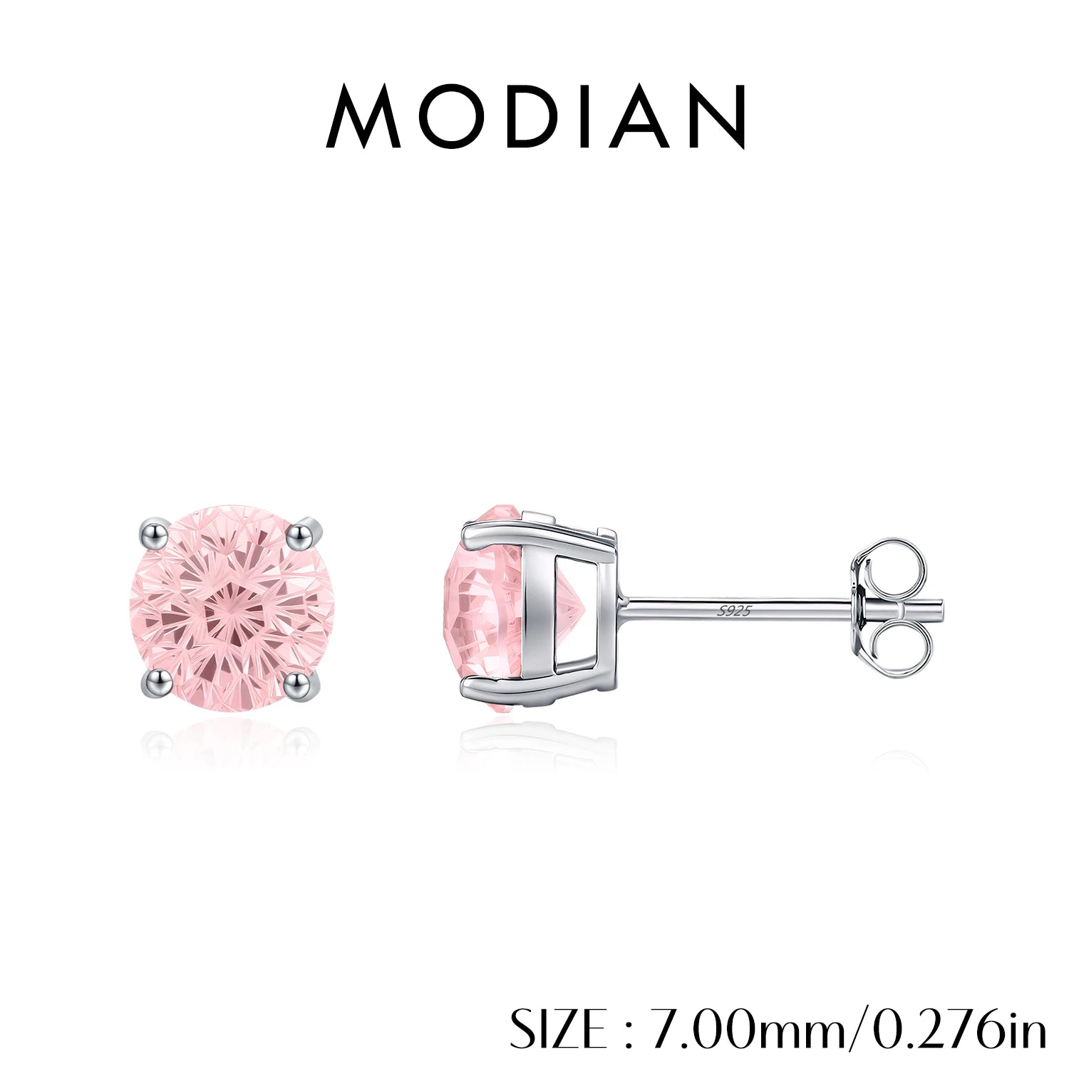 MODIAN 925 Sterling Silver Multiple Sizes Morgan Pink Firework Cut Round CZ Stud Earrings For Women Fine Jewelry