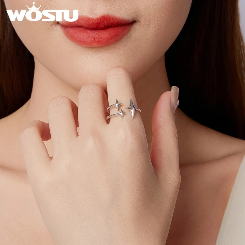 WOSTU 925 Sterling Silver Star Open Ring Moon Starlight Planet Original for Women Wife Anniversary Birthday Fine Jewelry Gift