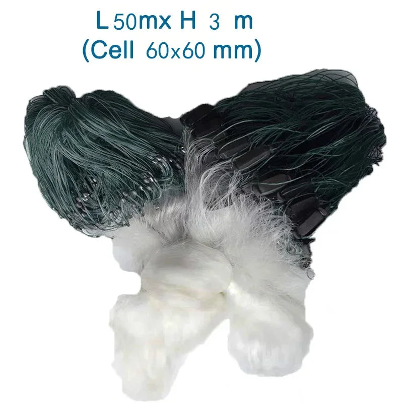 Lawaia 30M Fischernetz, 3-lagig, Fischfalle, weiße Seide, Kiemennetz, Angelzubehör für den Außenbereich, 1,5 m/3 m hoch