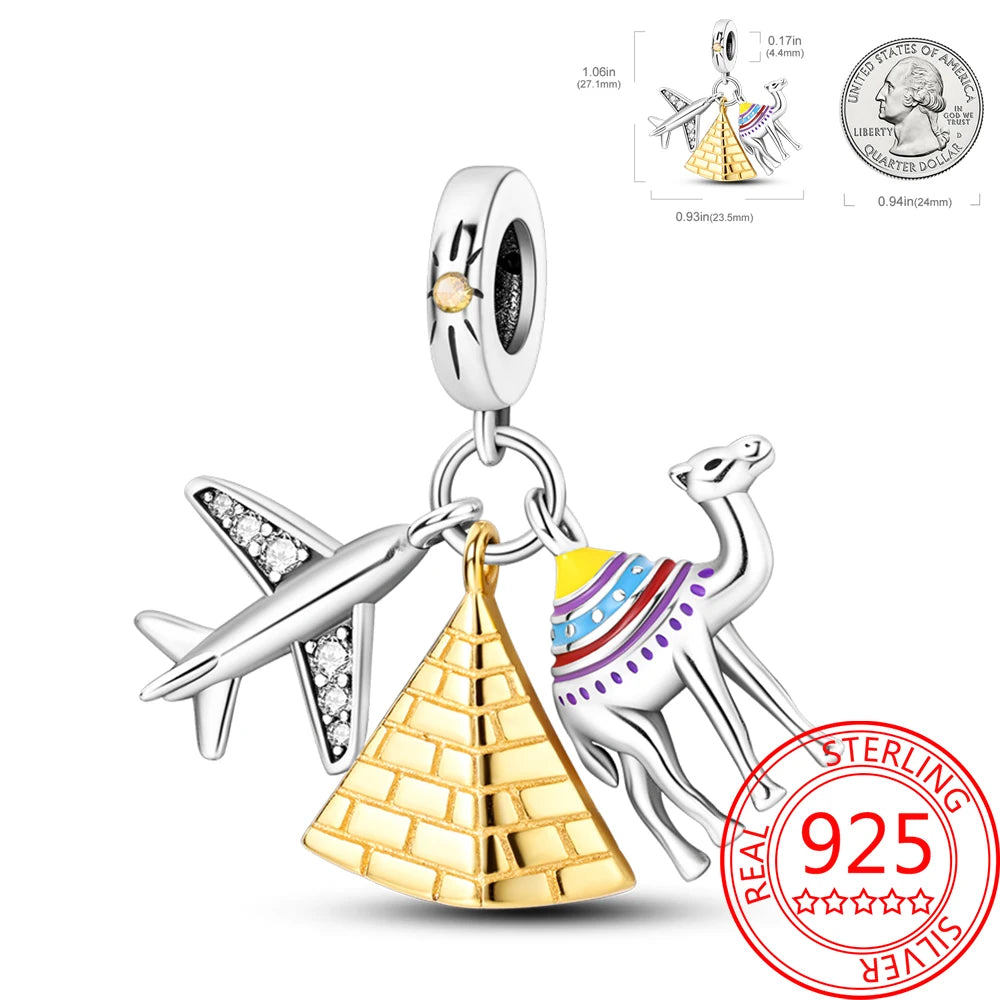 925 Sterling Silver Paris Tower Aircraft Travel Charm Pendant Beads Fit Charm Original Bracelet for Women Jewelry Making