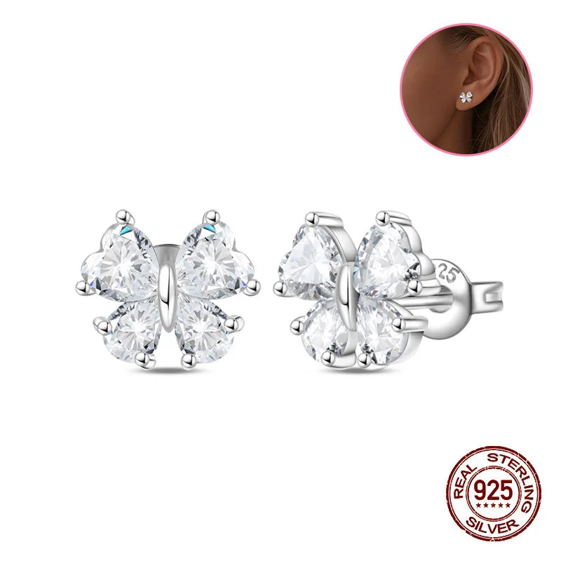 Crystal Zircon 100% 925 Sterling Silver Earrings Butterfly Zirconia Silver Stars Stud Earrings For Women Sterling Silver Jewelry
