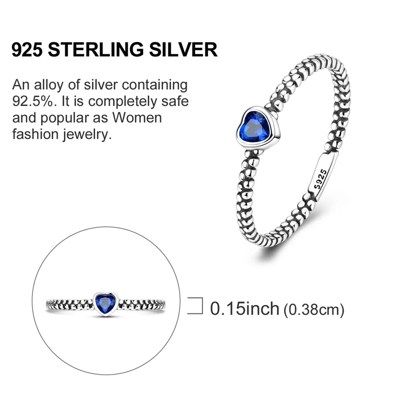 VAMO Original 925 Sterling Silver Woman Ring Vintage Dew Pearl Blue Heart Rings Sparkling Wedding Ring Girls Jewelry Anniversary - Madeinsea©