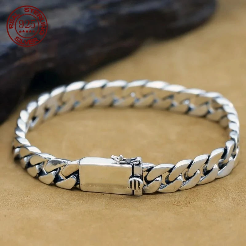 100% S925 Sterling Silver Bracelet 8MM Punk S925 Silver Jewelry Never Fade Carry certificate Men Women Jewelry Gifts - Madeinsea©