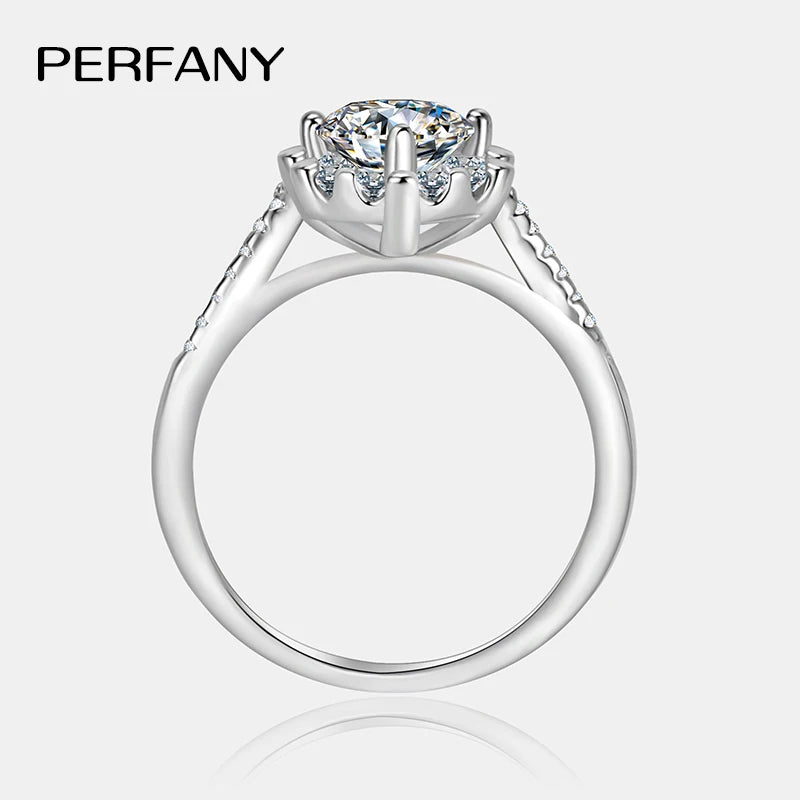 PERFANY 0.5/1CT Moissanite Engagement Rings for Women S925 Silver Sunflower Design Laboratory Diamond Rings Wedding Jewelry