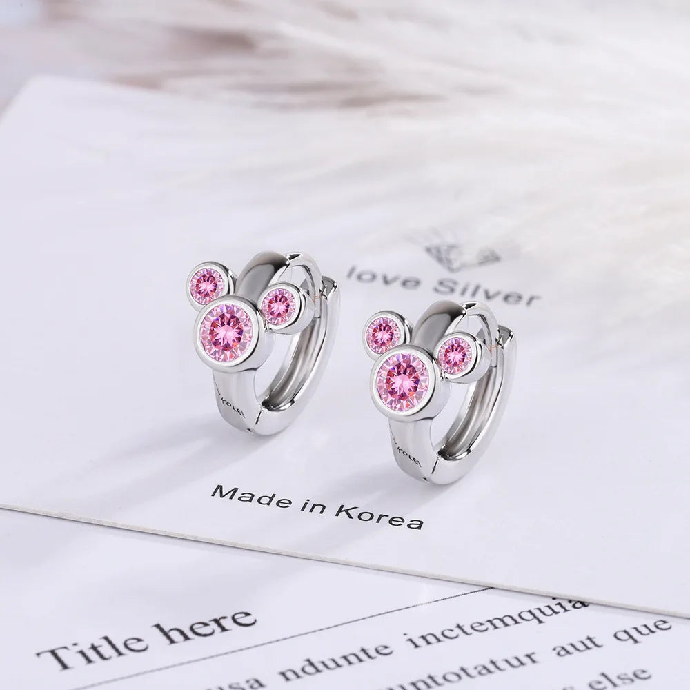 Baby Princess 925 Sterling Silver Blue Crystal Cute Pet Cat Paw Hoop Earring For Child Girl Women Loop Earring Jewelry