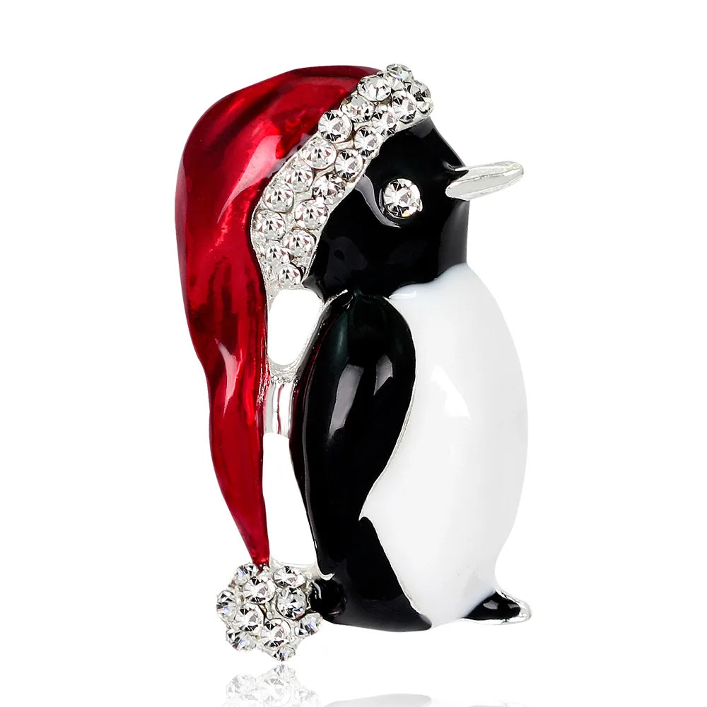Luxury Rhinestone Christmas Brooches for Women Crystal Zircon Penguin Elk Snowman Xmas Tree Brooch Pins New Year Corsage Jewelry