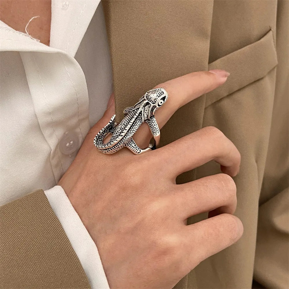 Halloween Creative Black Spider Opening Ring For Women Crystal Irregular Dark Animal Bat Ghost Gothic Finger Rings Party Jewelry