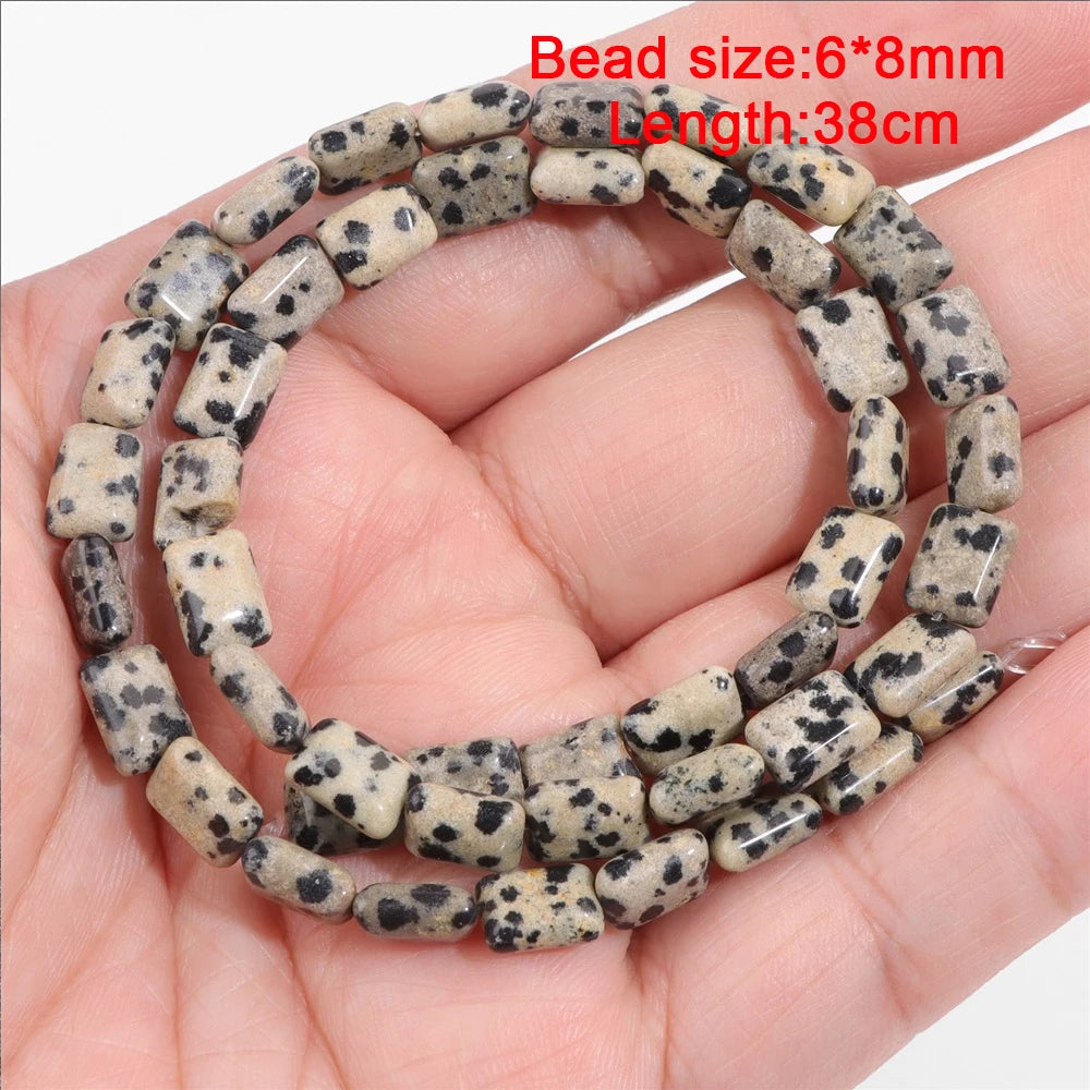 Natural Dalmation Jaspers Stone Bead Round Tube Square Shape Loose Beaded Fit Jewelry Making Accessories Diy Bracelets Necklace