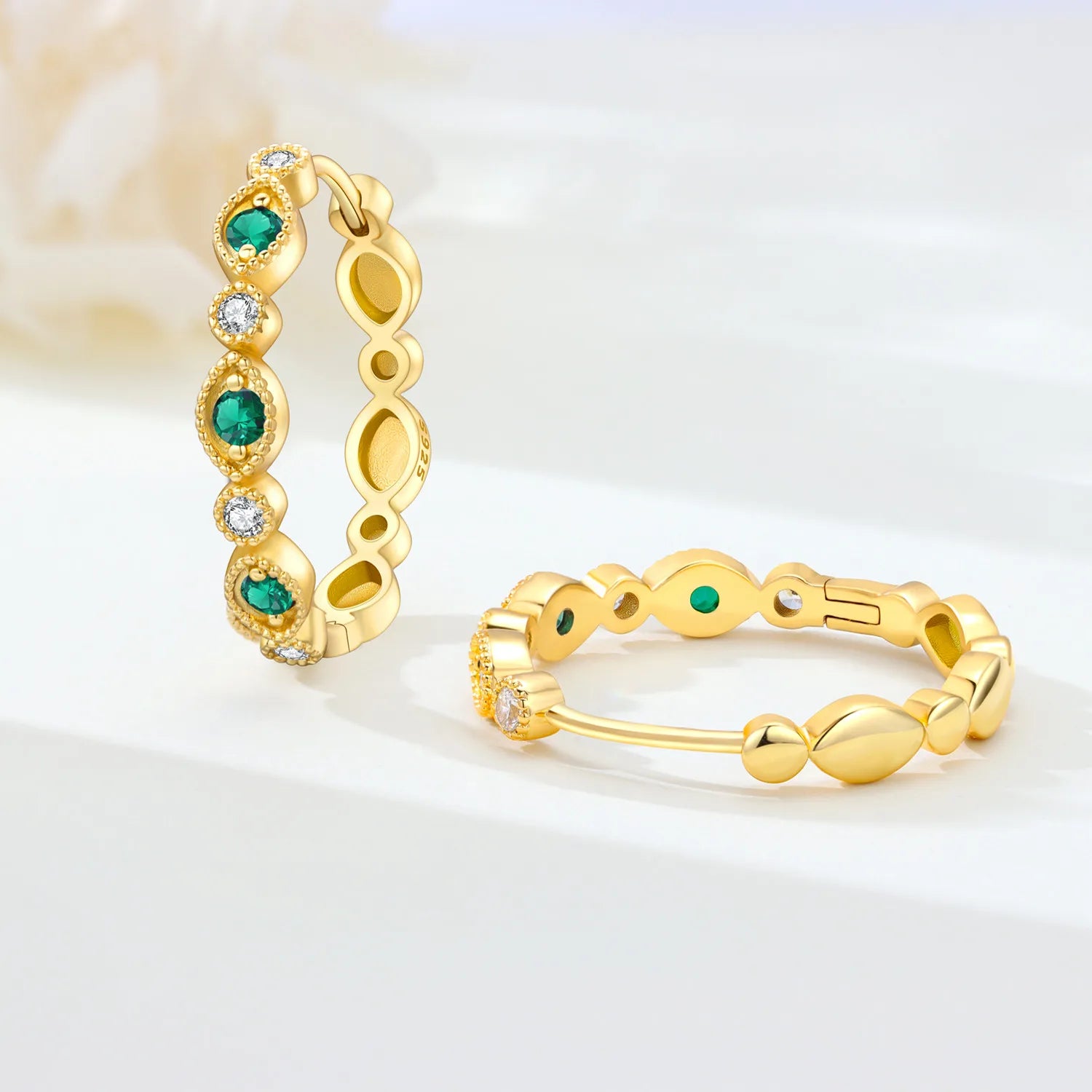 PANPOKI Original 925 Sterling Silver French Retro Green Zircon Earrings Women Hoop Earring Anniversary Jewelry Trendy Gifts