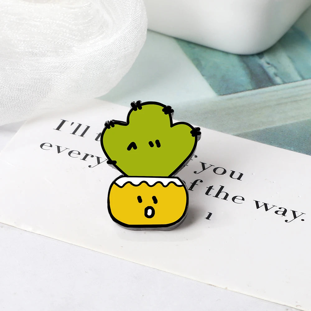 12 Styles Cute Cactus Enamel Pins Metal Plant Brooches Women Men Jeans Coat Lapel Pin Badges Kids Backpack Decoration Jewelry