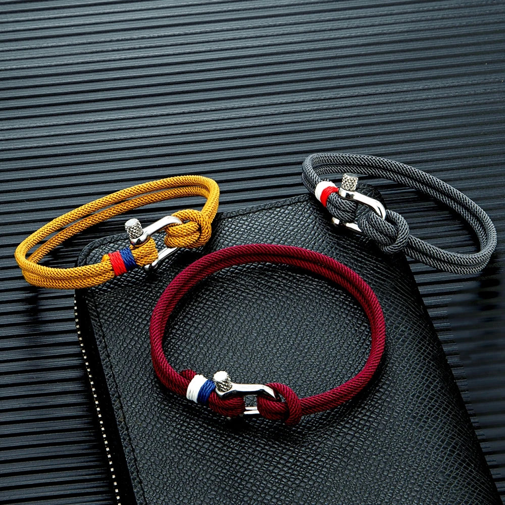 MKENDN Minimalist Lucky Rope Bracelet Stainless Steel Mini U-Shape Shackle Buckle Bracelets for Men Women Couple Gift