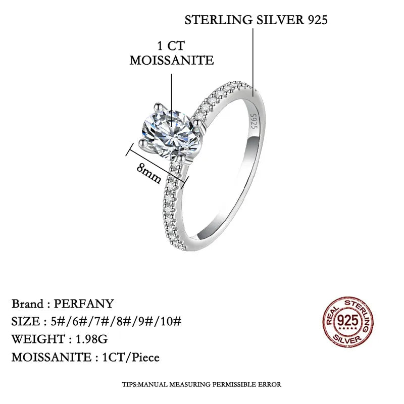 PERFANY 1-3CT Oval Cut Moissanite Ring For Women S925 Pure Silver Pigeon Egg Diamond Ring Fashion Wedding Jewelry Gift - Madeinsea©