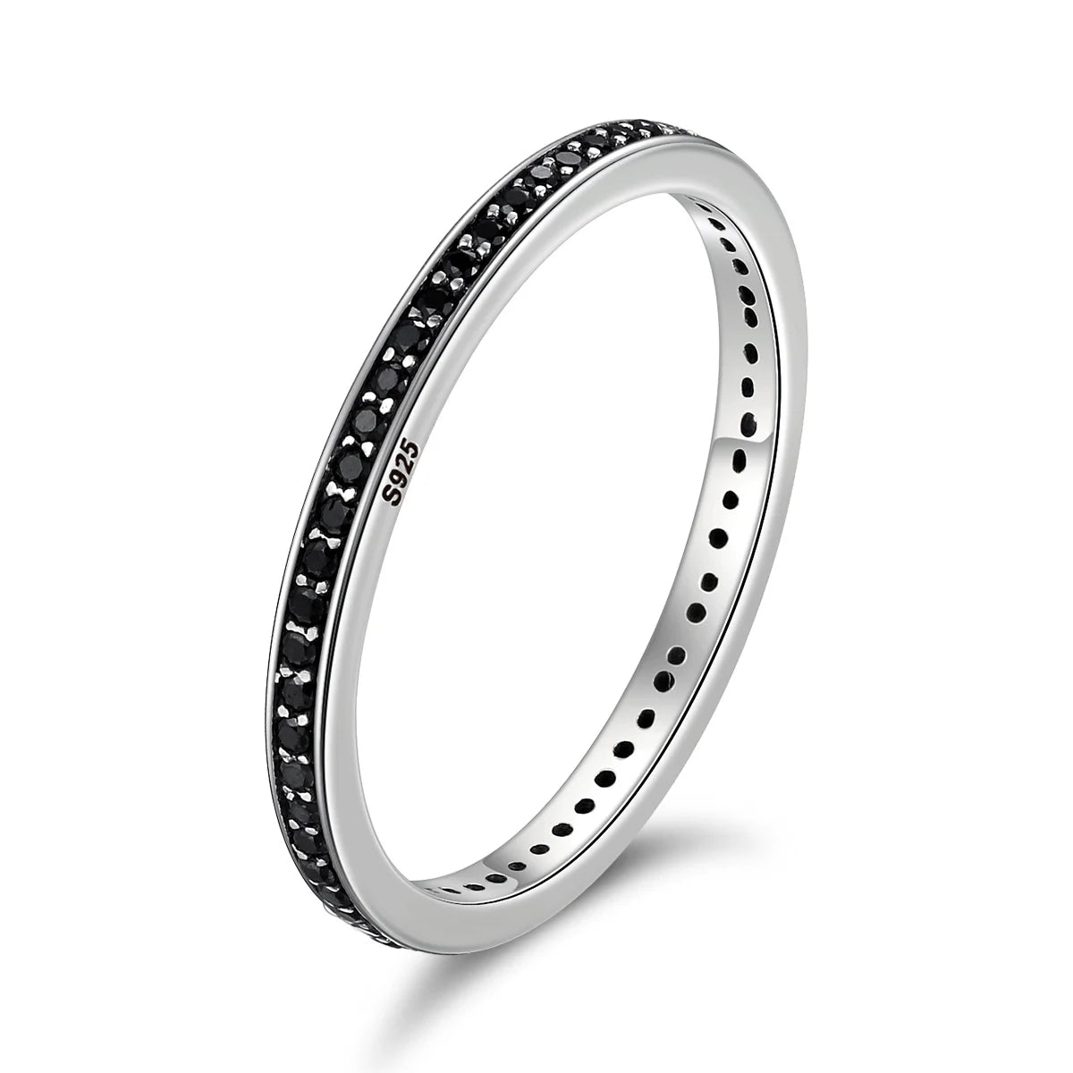WOSTU 925 Sterling Silver Simple White Opal Black Onyx Band Rings For Women, Everyday Wear Full Stone Rings Party Gift for her