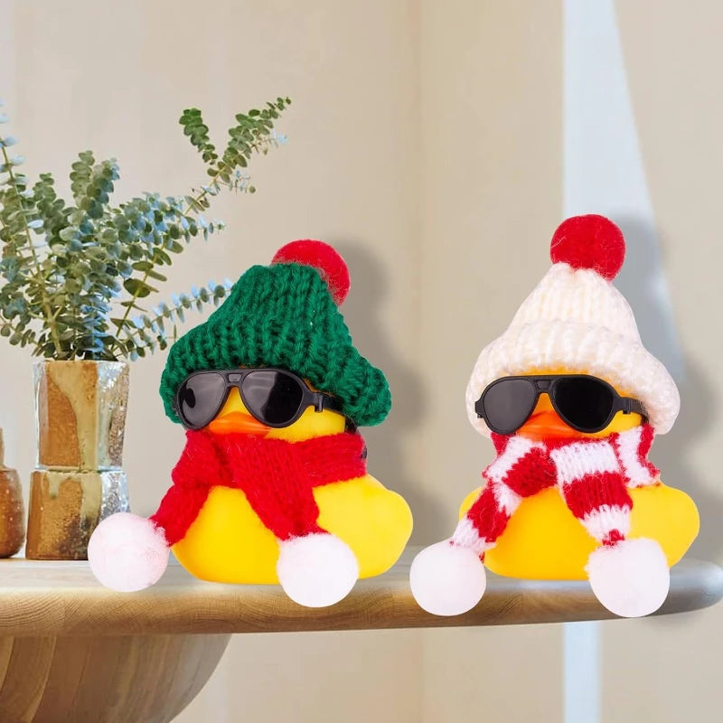Rubber Duck Car Ornaments Winter Duck Car Dashboard Decorations for Christmas Decor and Home Decorations with Mini Hat Scarf