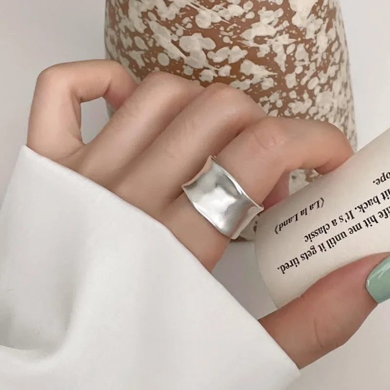 BF CLUB 925 Sterling Silver Ring For Women Jewelry Wide Simple Open Vintage Handmade Ring Allergy For Party Birthday Gift