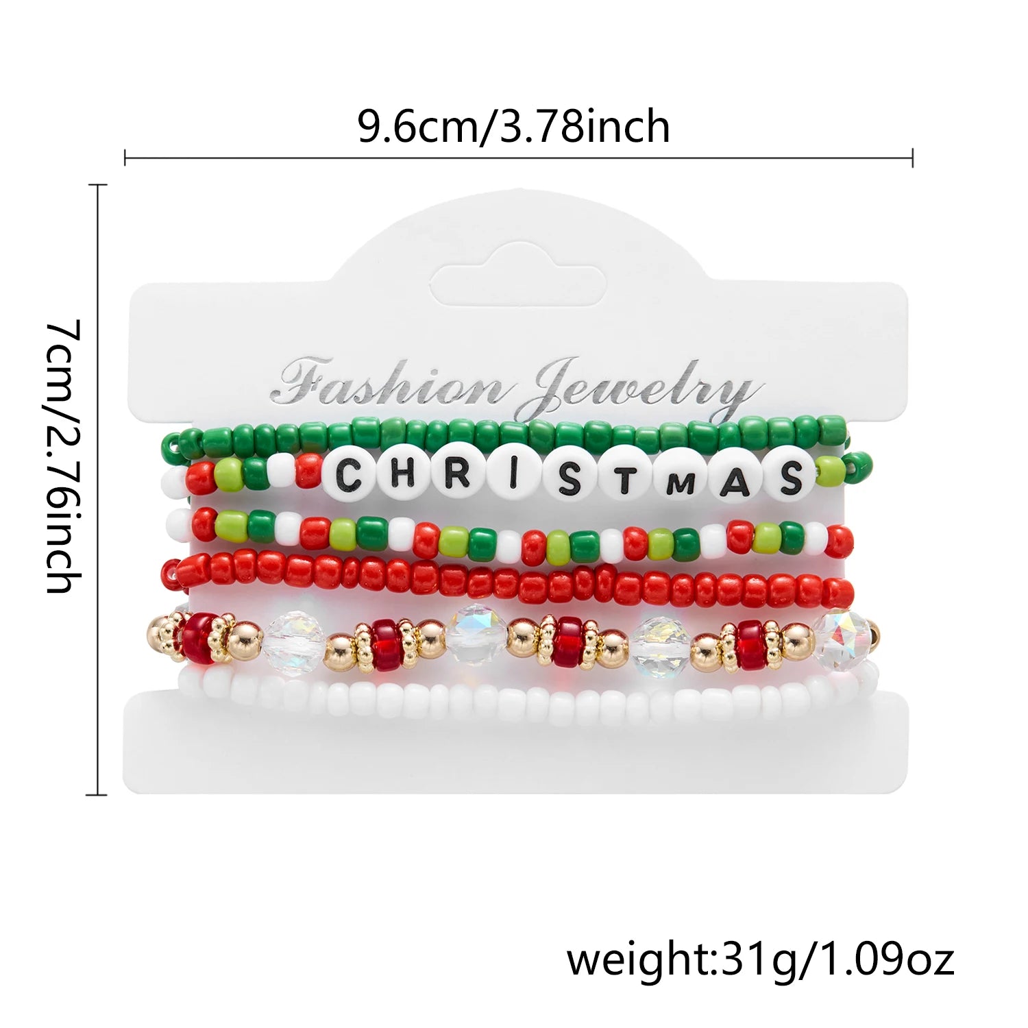 Fröhliche Weihnachten! Buntes Perlenarmband-Set für Damen mit Weihnachtsmann-, Schneemann- und Schneeflockenanhänger – Schmuck für das neue Jahr