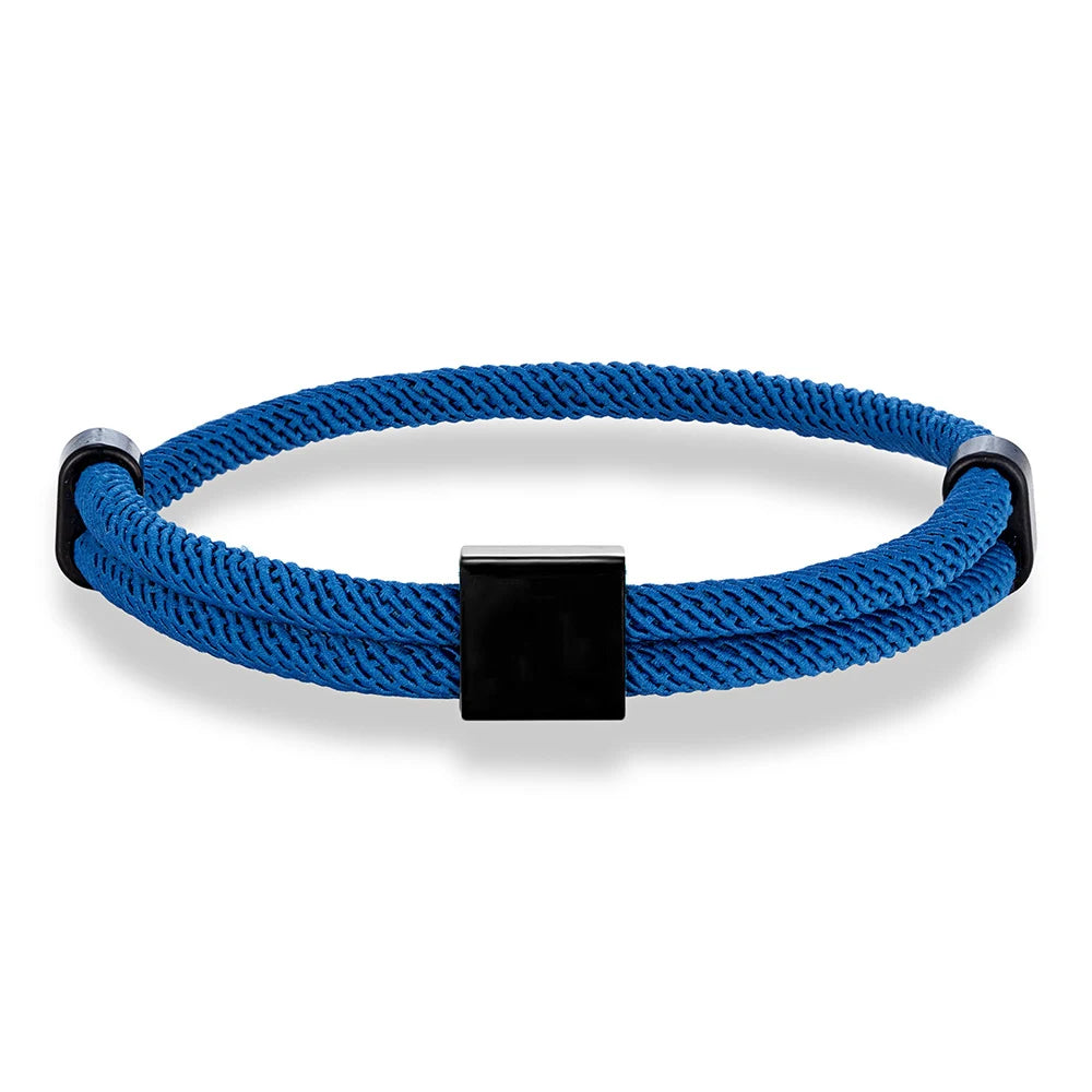 MKENDN SOS Custom logo Name Engrave Text Adjustable Rope Bracelet Customize Stainless Steel Square ID Bracelets For Women Men