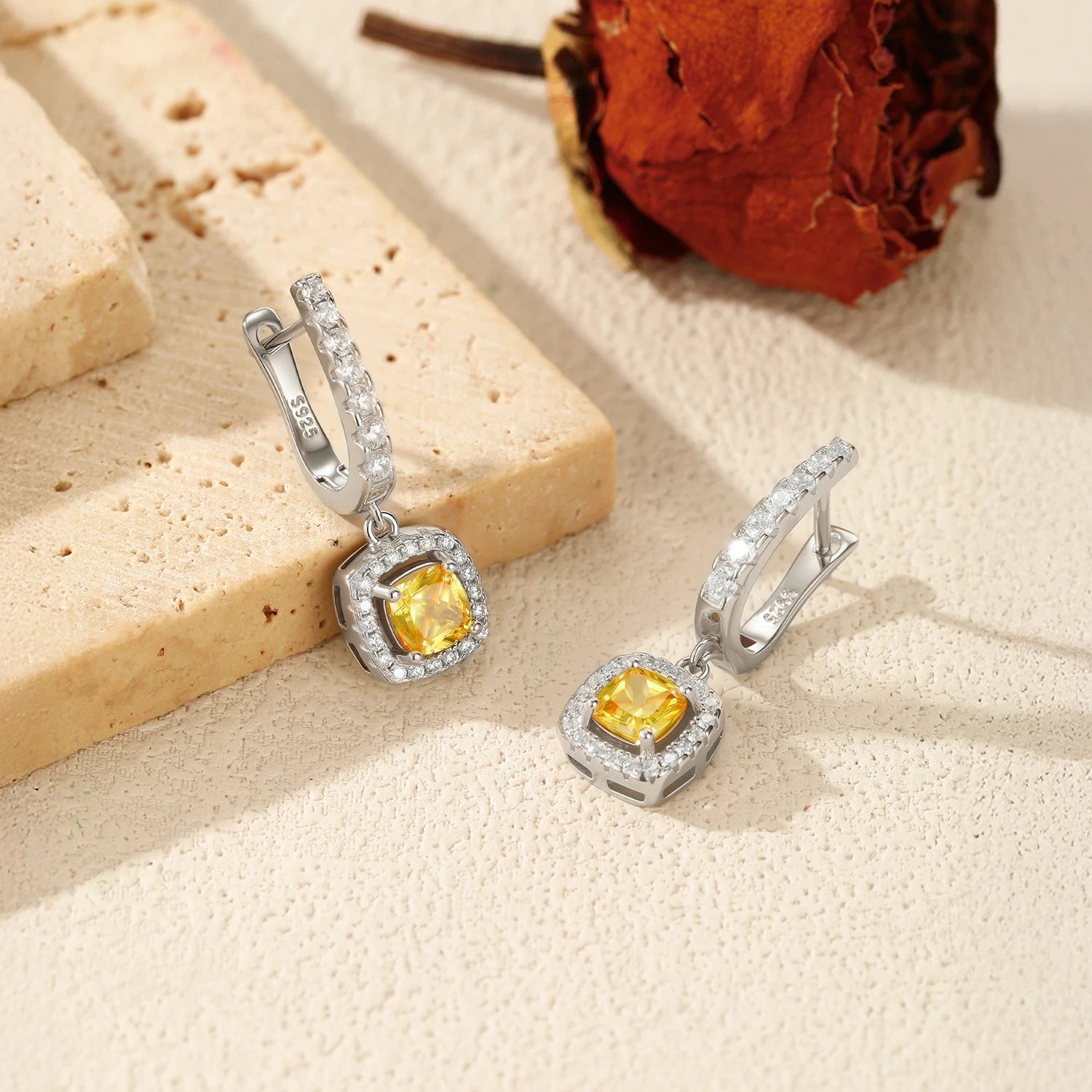 MODIAN Luxury Sugar Cube Swings Earrings 925 Sterling Silver Sparkling Yellow CZ Hoop Earrings For Women Party Fine Jewelry