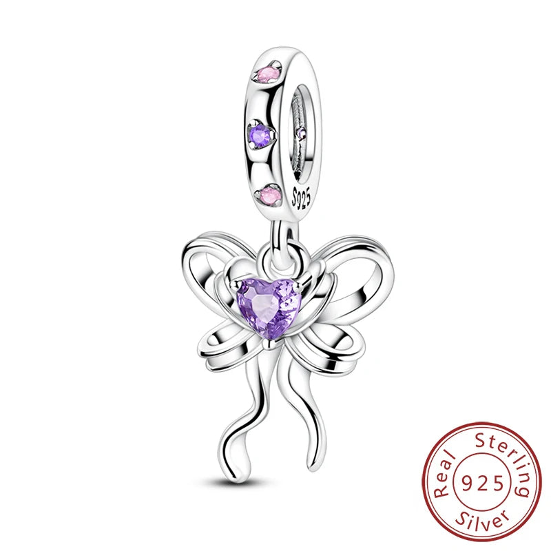 Fit Original 925 Sterling Silver Charms Beads Bows Swan Ballet Princess Pink Charms For Women Fine DIY Birthday Jewelry Gifts