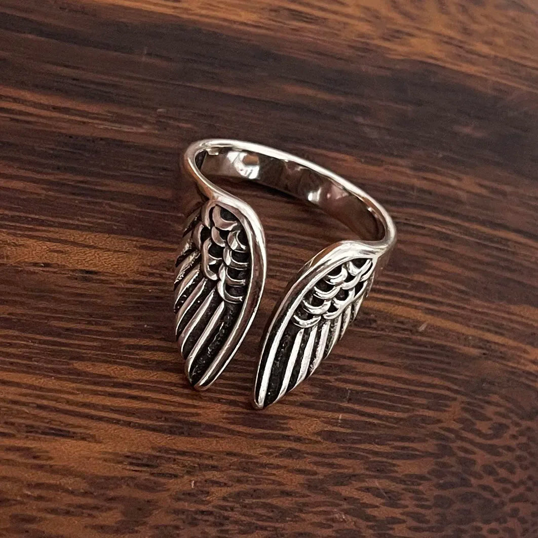 925 Sterling Silver Rings For Women Men Fine Jewelry Finger Adjustable Open Wing Shape Ring For Party Birthday Gift
