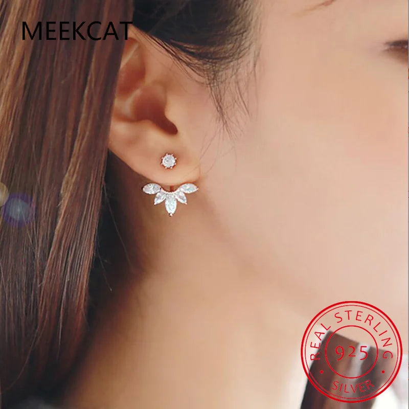 Real 925 Sterling Silver White Zircon Horse Eye Stud Earrings For Women Wedding Trendy Gemstone Fine Jewelry DG0031