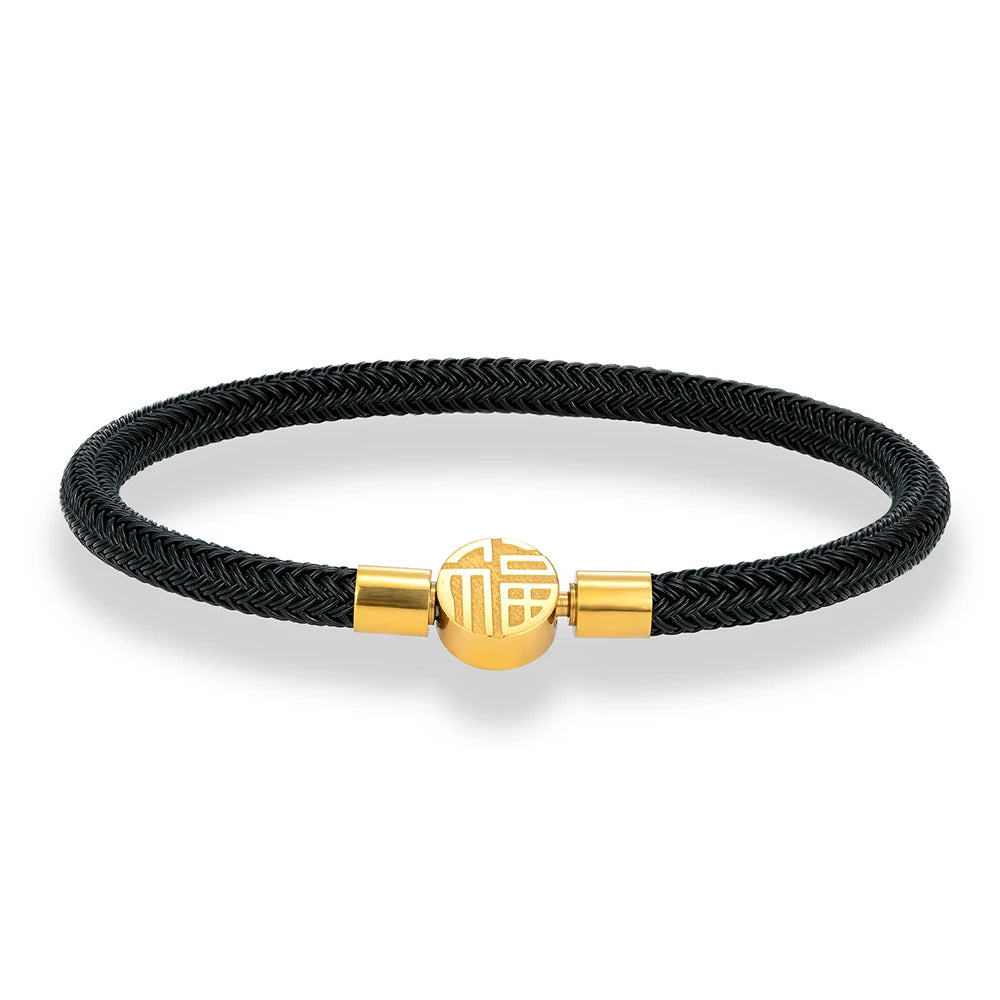 MKENDN 3-4-5mm Black Braided Non-fading Steel Wire Rope Bracelet Men Women Stainless Steel Button Jewelry Unisex Couple Gift