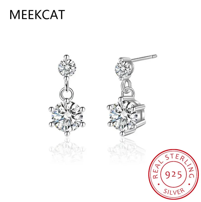 New VVS1 D Color Round Cut Eerrings for Women Test Passed Moissanite Diamond 925 Sterling Silver Earrings Fine Jewelry