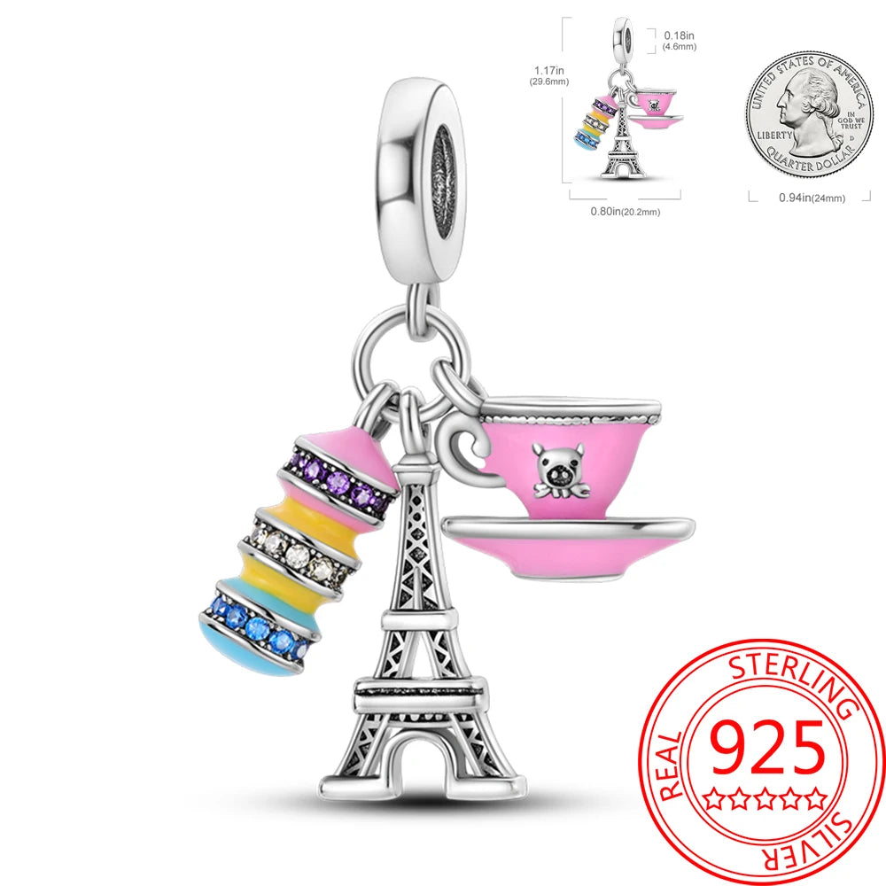 925 Sterling Silver Paris Tower Aircraft Travel Charm Pendant Beads Fit Charm Original Bracelet for Women Jewelry Making